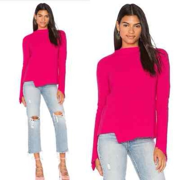 Generation Love Sweaters - Generation Love Sadie Cashmere & Wool Asymmetric Sweater Hot Pink Medium